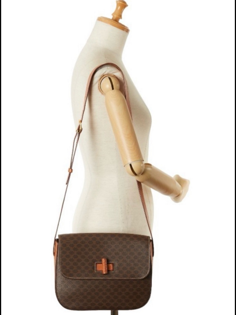 Celine Brown & Tan Patterned Crossbody Shoulder Bag Vintage